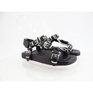 AGL Sandals Black Leather Flatform Buckle Slingback Adjustable Size 38 8 Punk